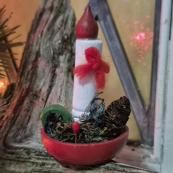 🎄 Vintage Hand Made Christmas Ornaments - Wool Elf & Wooden Candle Holder - Picture 7 of 11